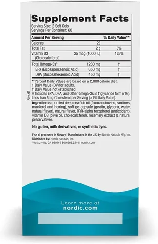 Miniatura 2 de Nordic Naturals Ultimate Omega-D3, sabor a limón, 120 geles blandos, 1280 mg de omega-3 + 1000 UI de vitamina D3, EPA y DHA, promueve la salud