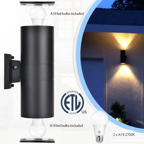 Miniatura 5 de rosykite Up Dawn - Lámpara de pared exterior cilíndrica de 3000 K, moderna lámpara negra para exteriores del atardecer al amanecer, 2