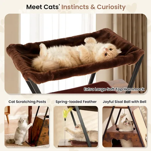 Miniatura 8 de Árbol moderno de madera para gatos grandes de 71 pulgadas, torre alta y resistente para gatos de interior, muebles para gatos de varios niveles