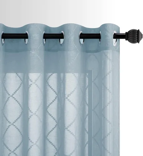 Miniatura 13 de KOUFALL Cortinas negras de 63 pulgadas de largo para dormitorio, juego de 2 paneles transparentes con ojales para ventana, cortinas geométricas