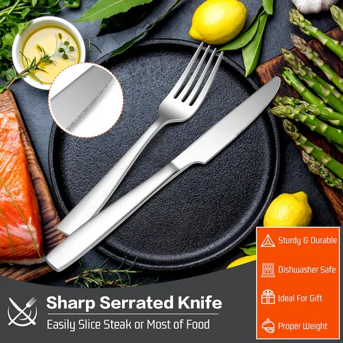 Miniatura 4 de HaWare Cubiertos de acero inoxidable 18/10, juego de cubiertos de 40 piezas para 8, juego de cubiertos de lujo para restaurante casero, incluye