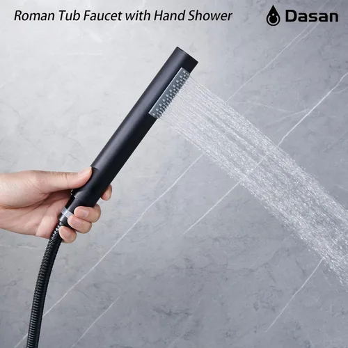 Miniatura 6 de DASAN DA-TF09WH-BK - Juego de grifo de bañera romano con rociador de ducha de mano de 3 agujeros, juego de grifo de bañera romana de cascada negro