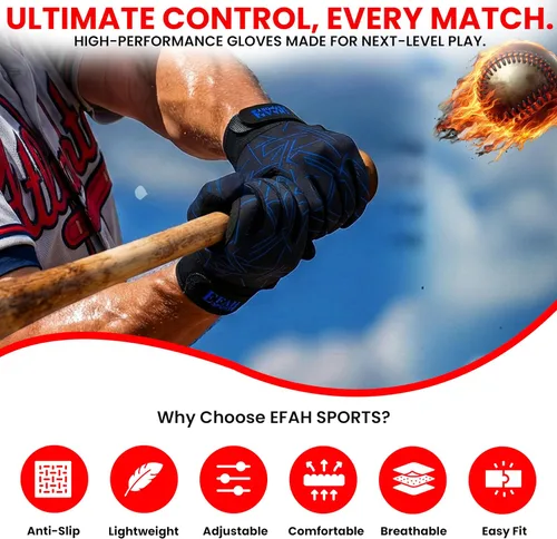 Miniatura 4 de Guantes de bateo de béisbol EFAH SPORTS para jóvenes, adultos, hombres, niños y niños con acolchado, cómodos guantes de bateo de sóftbol con palmas