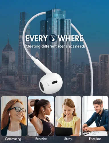 Miniatura 7 de Antool Auriculares con cable,【Llamadas Ultra Claras y sin Ruido】 Auriculares con cable de 3.5mm, auriculares intraaurales con micrófono, compatibles