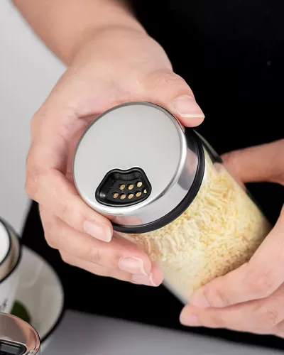 Miniatura 7 de Verdental Saleros y Pimenteros de 7 onzas con Orificios de Salida Ajustables, Botellas de Vidrio Transparente, Recipientes de Especias y Condimentos