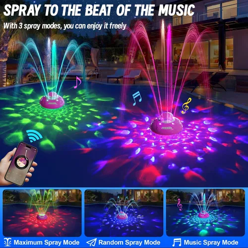 Miniatura 3 de KingSom Altavoz Bluetooth 3 en 1 para piscina con luz de fuente de piscina, altavoz flotante para piscina, altavoces impermeables IP68 para bañera