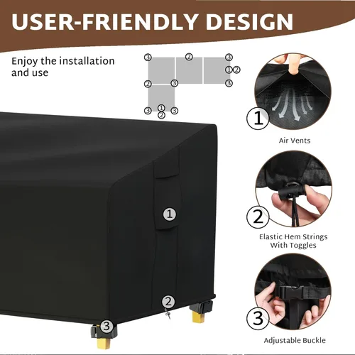 Miniatura 3 de iBirdie Funda para sofá modular de exterior, para 85 x 85 pulgadas, 84 x 84, 83 x 83, 82 x 82, en forma de L, para sofá de patio, impermeable, a