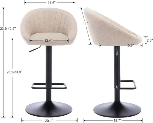 Miniatura 2 de EALSON Juego de 2 taburetes de bar giratorios ajustables, modernos taburetes de bar de altura de mostrador con respaldo bajo, cómodas sillas de bar