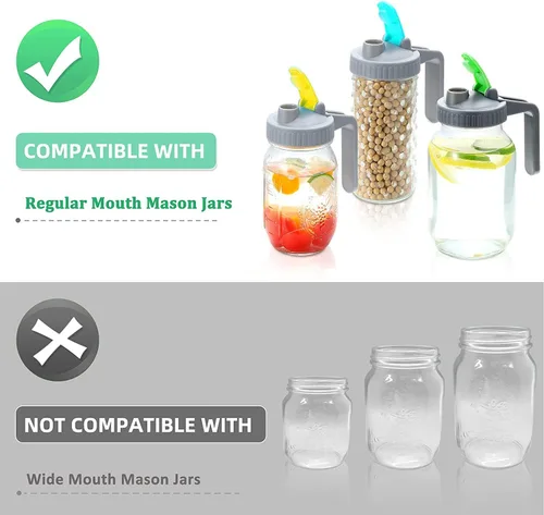 Miniatura 2 de Paquete de 3 tapas abatibles de boca regular con asa, compatibles con tarros Ball & Kerr, sellado hermético y a prueba de fugas, boquilla fácil