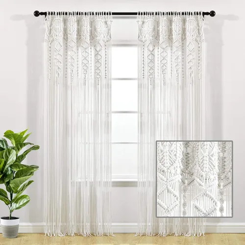 Miniatura 11 de Lush Decor Panel de Cortina de Ventana de Algodón Texturizado Boho Macramé, 40" An x 84" L, Blanco - Divisor de Habitación o Decoración de Boda