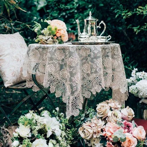 Miniatura 2 de ARTABLE Mantel rectangular pequeño de encaje de macramé, mantel vintage bordado oblongo, para banquete de boda, vacaciones, mesas largas de comedor