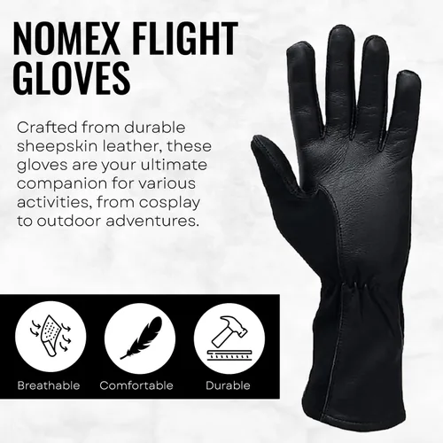 Miniatura 2 de Guantes de vuelo Nomex, guantes de trabajo de cuero para hombres, piel de oveja suave y duradera para conducción, vuelo, jardinería y caza