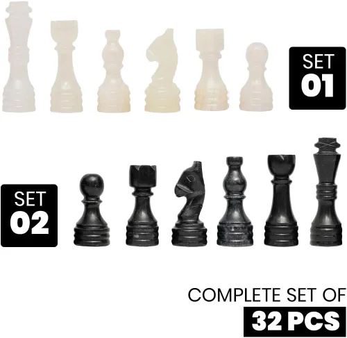 Miniatura 3 de Juego de Piezas de Ajedrez de Mármol Premium Hechas a Mano – Elegante Reemplazo de 32 Piezas para Tableros de Ajedrez de 12-15 Pulgadas con Caja