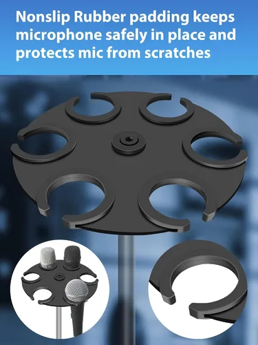 Miniatura 4 de Soporte para múltiples micrófonos de hasta 6 micrófonos (acolchado de aluminio/goma) para micrófonos dinámicos, con cable e inalámbricos