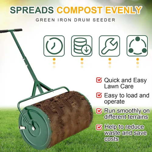 Miniatura 5 de Hiboom Esparcidor de compost de 24 pulgadas, esparcidor de musgo de turba, rodillo de estiércol con mango ajustable en forma de T, malla metálica