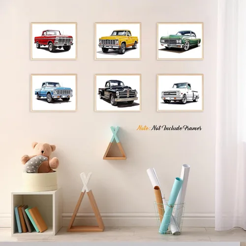 Miniatura 4 de MOCVSWO Impresiones artísticas clásicas para pared de auto, camioneta con acuarela, carteles, decoración de habitación de niños, decoración