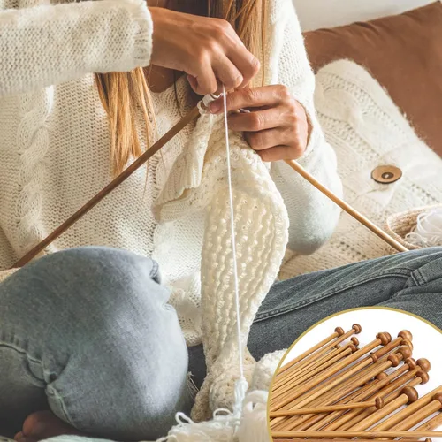 Miniatura 7 de LIHAO Juego de 30 piezas de agujas de tejer de bambú, agujas de tejer de madera, accesorios de kit de tejer para principiantes hechos a mano, de una