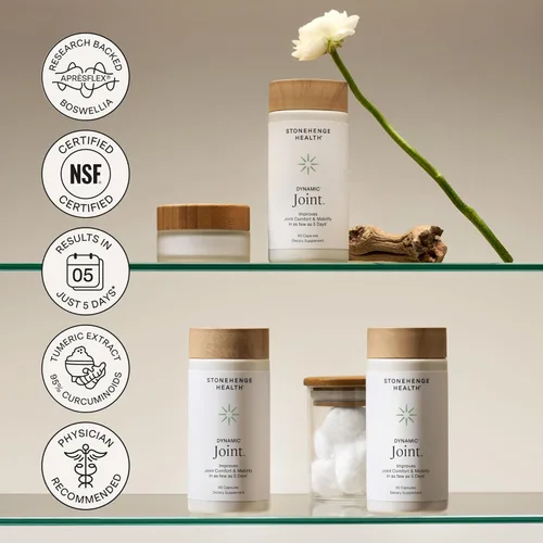 Miniatura 8 de Stonehenge Health Suplemento dinámico para la salud articular – Apoyo de acción rápida con AprèsFlex® Boswellia, MSM, colágeno multitipo, cúrcuma