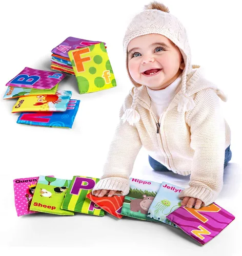 Miniatura 2 de 26 piezas de tarjetas de alfabeto suaves con bolsa de almacenamiento de tela para bebés, lactantes, niños pequeños y niños. Tarjetas flash