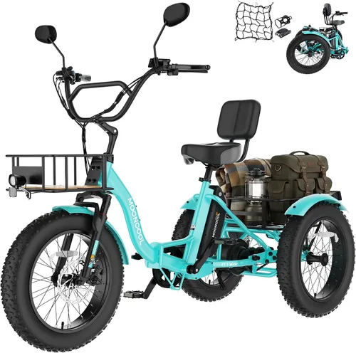 Miniatura 14 de MOONCOOL Triciclo eléctrico plegable para adultos, Etrike de aluminio de 20 pulgadas, clasificado 500 W, batería extraíble de 48 V frenos de disco
