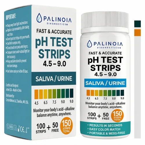 Tiras de prueba de pH para rastrear la acidez corporal y la alcalinidad - Resultados rápidos con saliva u orina, kit de prueba de bienestar de 150