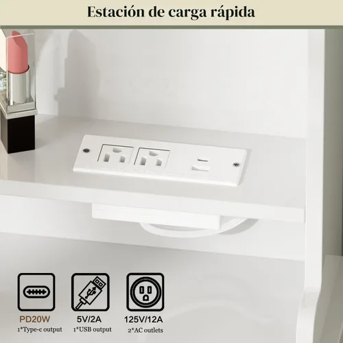 Miniatura 7 de Ieejdn Escritorio de tocador de maquillaje con espejo y luces, escritorio de tocador con 8 cajones y estantes de almacenamiento, mesa de tocador