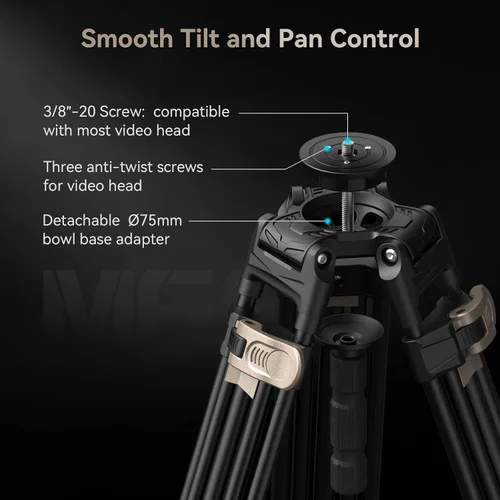 Miniatura 4 de SMALLRIG AD-80 FreeBlazer Trípode de aluminio resistente de aleación, trípode de video de 71 pulgadas con adaptador de cuenco de 75mm, ajuste