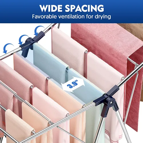 Miniatura 5 de APEXCHASER Estante de Secado de Ropa, Estante de Secado de Acero Inoxidable para Ropa con Altura Ajustable, Plegable, Secador de Ropa de Ala de Azul