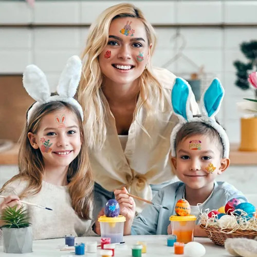 Miniatura 6 de 66 tatuajes de Pascua, 12 hojas coloridas de huevos de conejo, pollo, flores de primavera, calcomanías de mariposa para relleno de huevos de Pascua