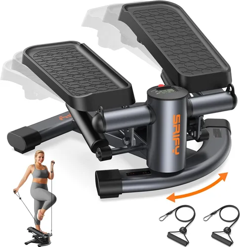 Miniatura 9 de SPORTSROYALS Escalera de escalera, giro/mini escalón para ejercicio en casa, máquina de pasos con bandas de resistencia para entrenamiento de cuerpo