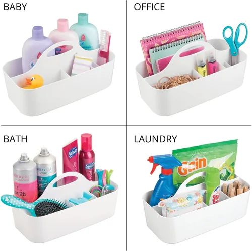 Miniatura 8 de mDesign Organizador de ducha dividido de plástico con asa, almacenamiento para baño o dormitorio, capacidad para jabón de manos, champú, esponjas