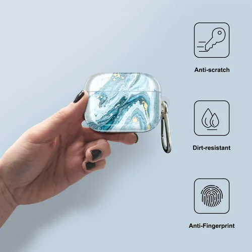 Miniatura 4 de Compatible con AirPods Pro 2019 / Airpods Pro de 2ª generación, diseño de mármol dorado brillante con purpurina, lindo protector completo de Azul