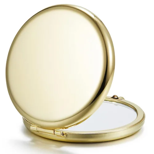 Espejo compacto a granel, juego de 2 espejos de maquillaje de doble cara 1X/2X con aumento para monedero (redondo, dorado)
