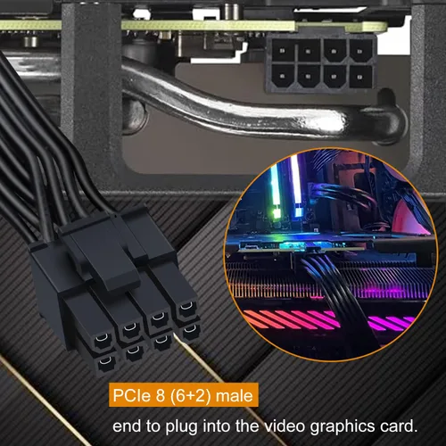 Miniatura 6 de COMeap Cable PCIe para Corsair, ATX CPU 8 pines macho a doble PCIe 8 pines (6+2) macho cable de alimentación para Corsair Thermaltake ARESGAME 1