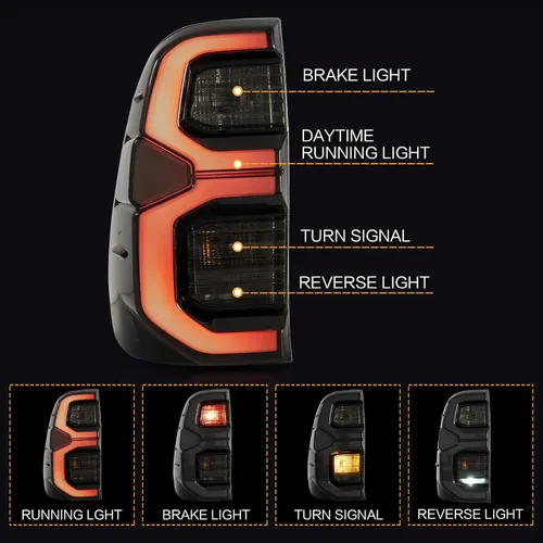 Miniatura 2 de VLAND Conjunto de luces traseras para Toyota Hilux 2015-2020 Base, Chasis, Doble Cab, SR, DLX (no para Tonka), lámpara trasera con DRL, señal