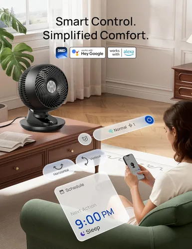 Miniatura 7 de DREO Ventilador inteligente para dormitorio, potente flujo de aire de 85 pies, 12 pulgadas, ventiladores de escritorio silenciosos de 20 dB, Negro