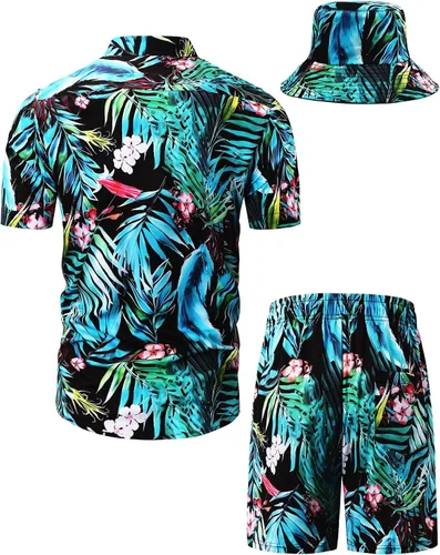 Miniatura 52 de TUNEVUSE Conjunto de camisas y pantalones cortos hawaianos para hombre, 2 piezas, trajes de playa con estampado de flores, traje tropical de verano