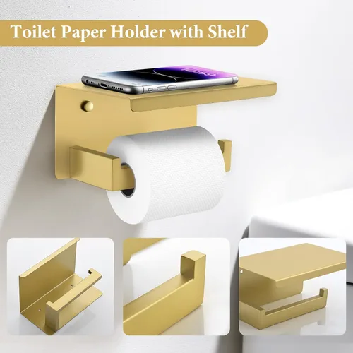 Miniatura 3 de TURS Juego de 4 toallas de baño de oro cepillado, juego de 4 toallas de baño de acero inoxidable de 24 pulgadas, juego de toallero para baño montado