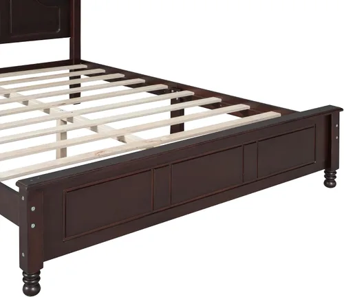 Miniatura 7 de Base de cama de plataforma de madera tamaño Queen, plataforma de estilo retro con soporte de listones de madera, marco de cama retro con plataforma