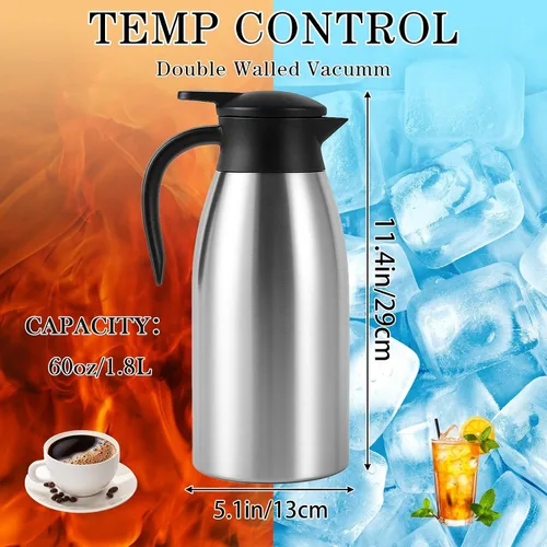 Miniatura 2 de 2 jarras de café aisladas de 60 onzas, jarra térmica de acero inoxidable para líquidos calientes, dispensador de termo de café de doble pared