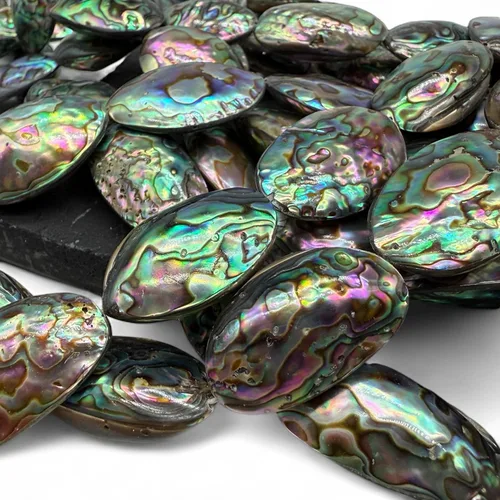 Miniatura 8 de ABCGEMS - 40 cuentas de concha de abulón AAA de la costa de Nueva Zelanda (profundidad iridiscente rica), patrón simétrico de matriz de doble cara