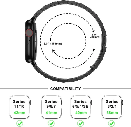 Miniatura 4 de Anlinser Correas de metal compatibles con Apple Watch de 1.65, 1.61, 1.57, 1.49 pulgadas para mujeres y hombres, correa de repuesto de acero Negro