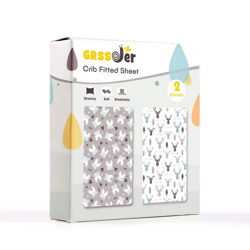 Miniatura 2 de GRSSDER Juego de 2 sábanas ajustables elásticas ultra suaves para cuna, acogedora sábana para cuna que se adapta a todas las almohadillas estándar