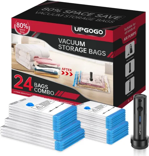 Miniatura 7 de Bolsas de almacenamiento al vacío UPGOGO con bomba eléctrica portátil, bolsas de sellado al vacío para ropa, bolsas de ahorro de espacio, bolsas