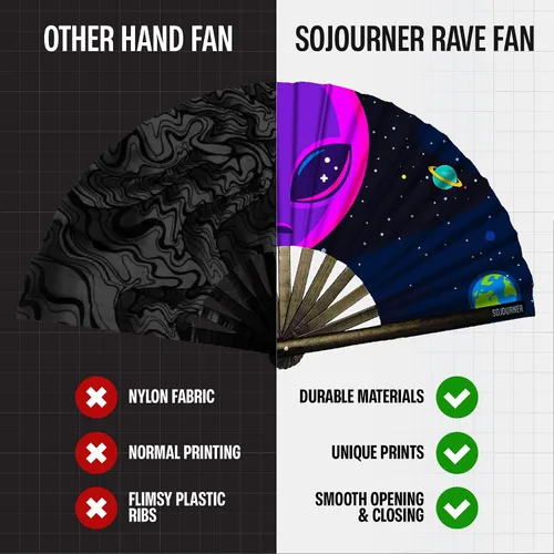 Miniatura 81 de SoJourner Bags Rave Fan – Ventilador plegable grande – Ventilador de mano Clack para raves, Halloween, Burlesque, trajes de arcoíris para mujeres