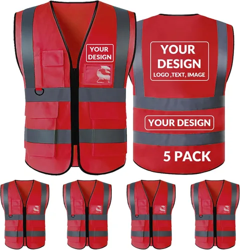 Miniatura 30 de BeautyWill Chaleco de seguridad con logotipo personalizado, Hi Vis Clase 2, chaleco reflectante de construcción unisex con 5 bolsillos