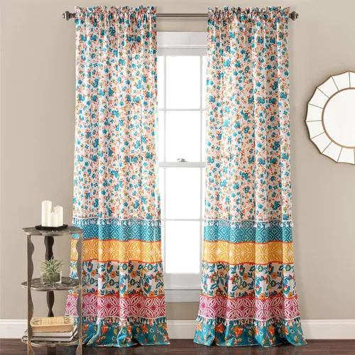 Lush Decor Emily - Paneles de cortina de ventana a rayas bohemias de 42 pulgadas de ancho x 84 pulgadas de largo + 2 pulgadas de largo, cortinas