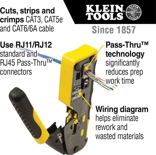 Miniatura 5 de Klein Tools Kit de probador de cables VDV501-851 y crimpadora modular de trinquete VDV226-110, pelacables, cortador de cables, para conectores