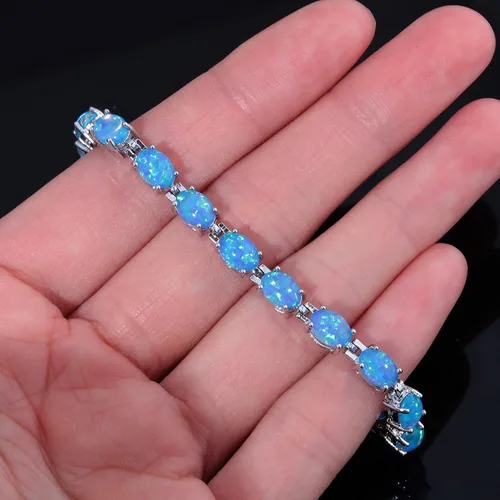 Miniatura 5 de CiNily Pulsera chapada en rodio de ópalo de fuego para mujer, regalo de boda, 8.5 pulgadas