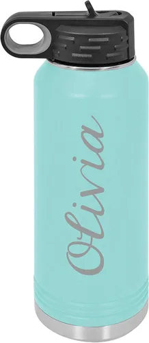 Madi Kay Designs Botella de agua personalizada grabada con láser, acero inoxidable 18/8 aislado, doble pared, cobre aislado al vacío, elige entre 12